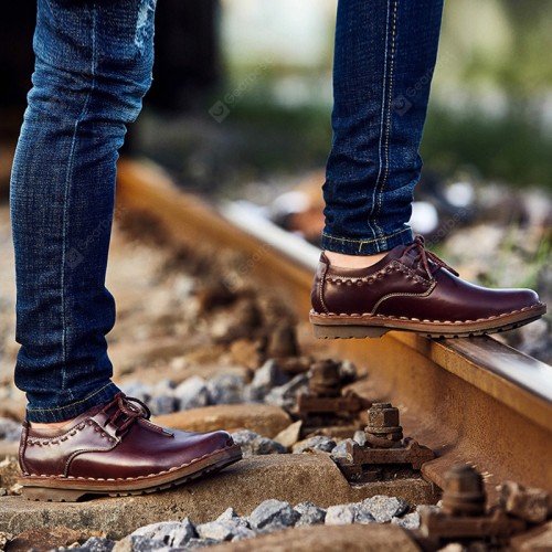 22 Men's Leather Hand Stitching Working Casual Shoes Comfortable Breathable